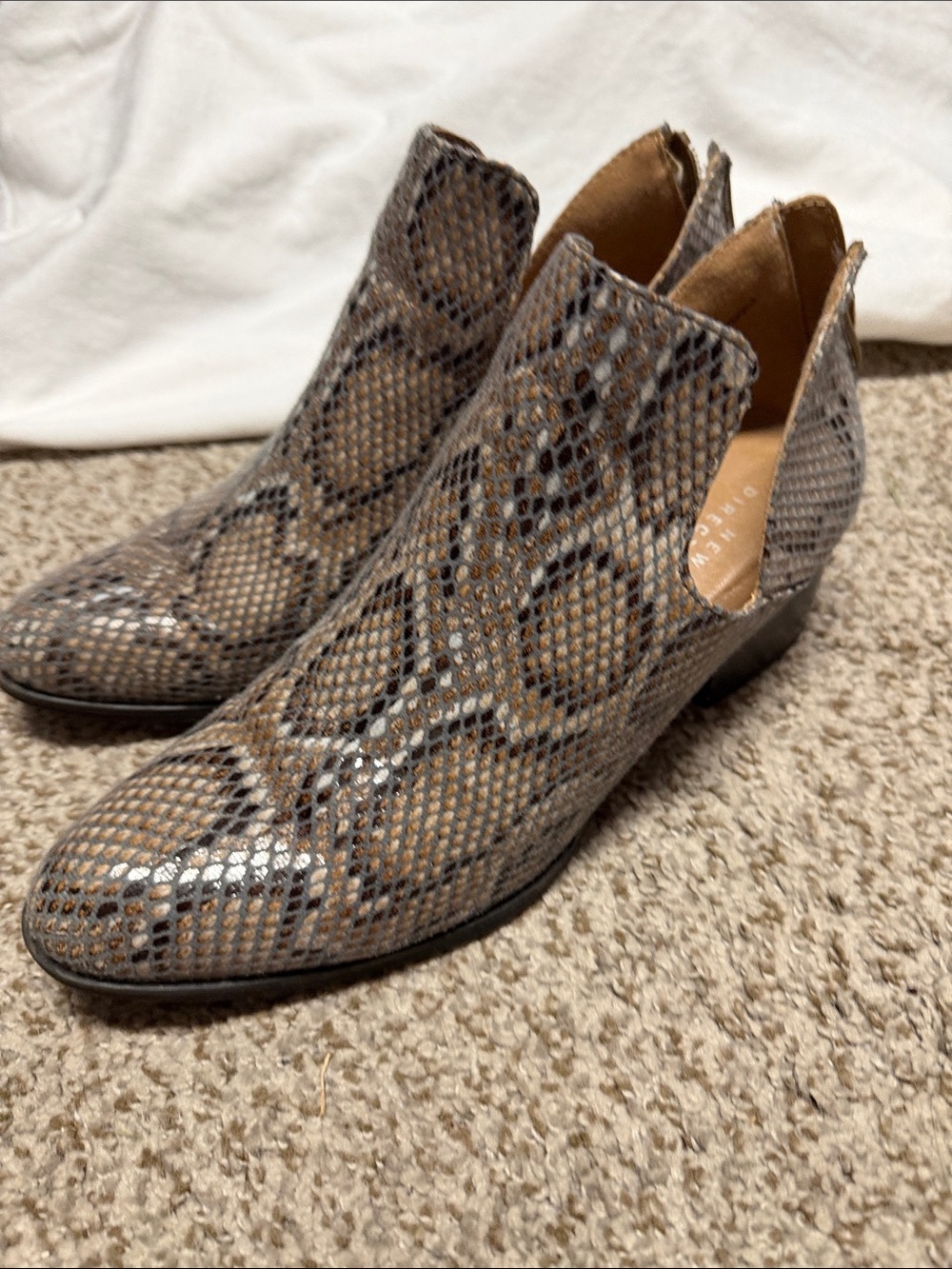 new directions Gray and Brown Snake-Print Cutout Ankle Booties
